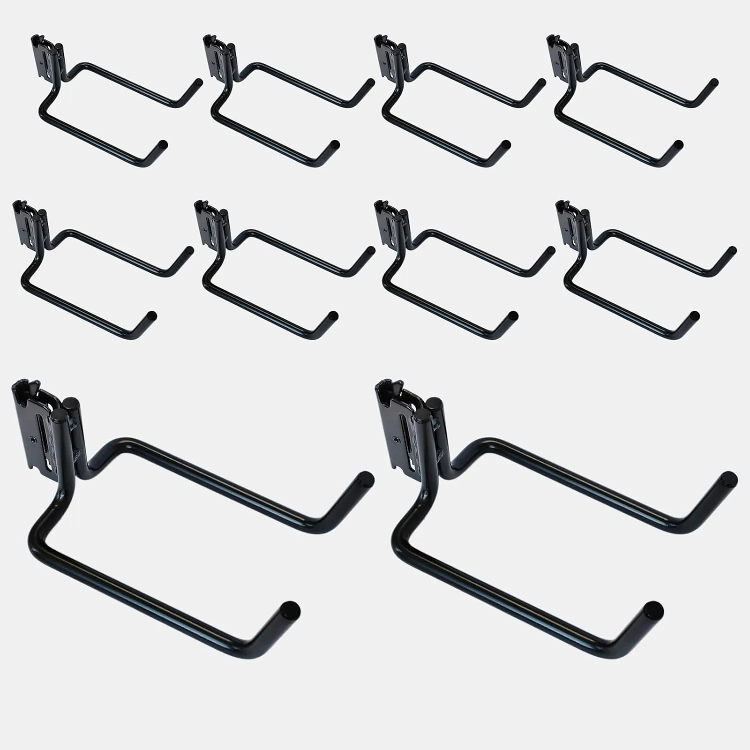 10 Pack E Track Double J Hooks, Heavy Duty Black Large Steel Shovel/Tool Hanger for Store Long Handled Tools, E Track Tie Down Accessories for Trailers, Trucks, Garden Tools Organizers Storage