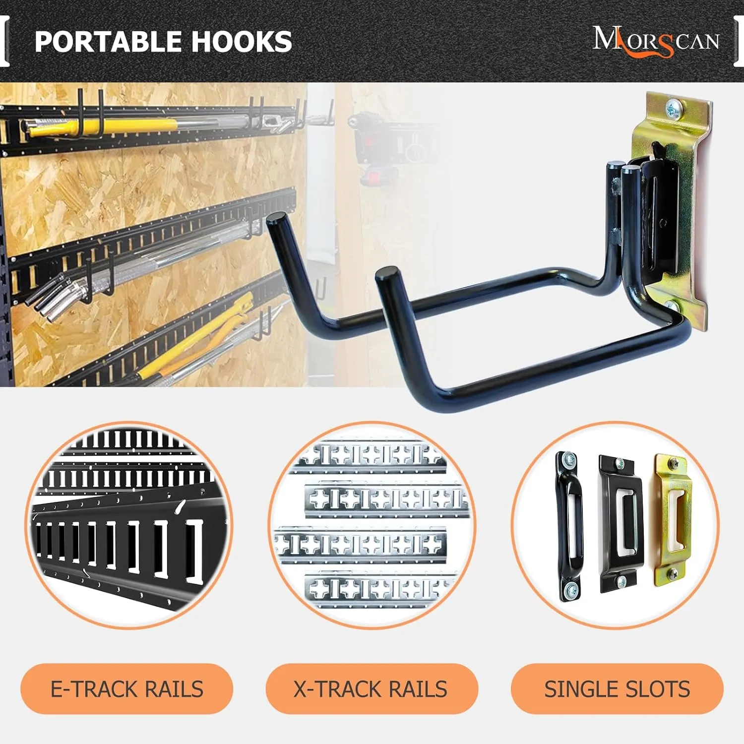 10 Pack E Track Double J Hooks, Heavy Duty Black Large Steel Shovel/Tool Hanger for Store Long Handled Tools, E Track Tie Down Accessories for Trailers, Trucks, Garden Tools Organizers Storage
