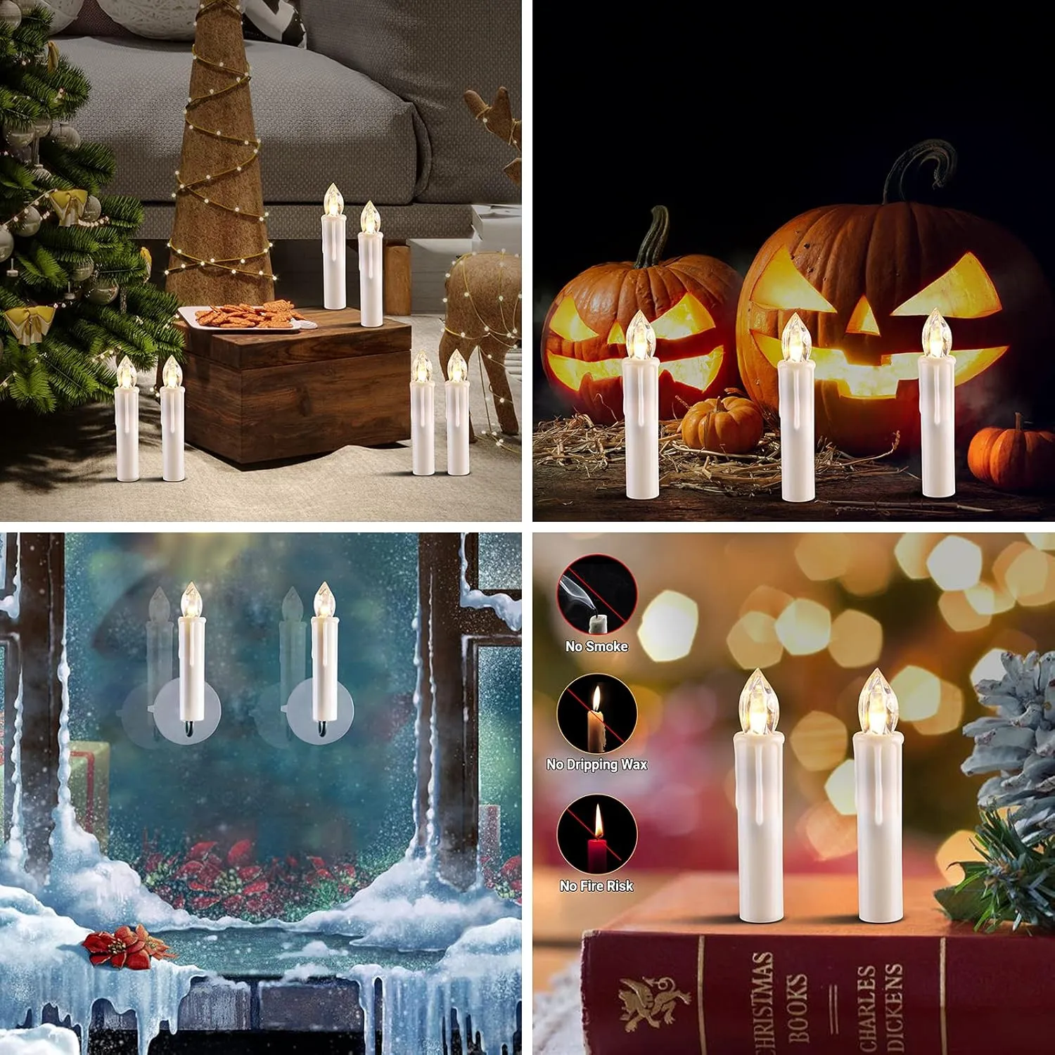 10 PCS LED Window Candles - Battery Operated Flameless Taper Candles with Remote Updated Timer Function - Warm White - Perfect for Wedding/Party/Birthday Decoration