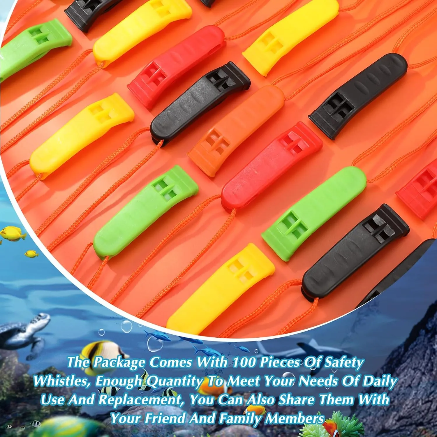100 Pieces Emergency Whistles with Lanyard Safety Survival Whistles Loud Blast for Safety Camping Hiking Boating Hunting Survival Rescue Signaling