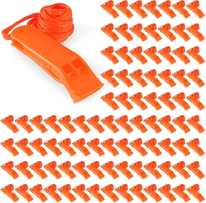 100 Pieces Emergency Whistles with Lanyard Safety Survival Whistles Loud Blast for Safety Camping Hiking Boating Hunting Survival Rescue Signaling