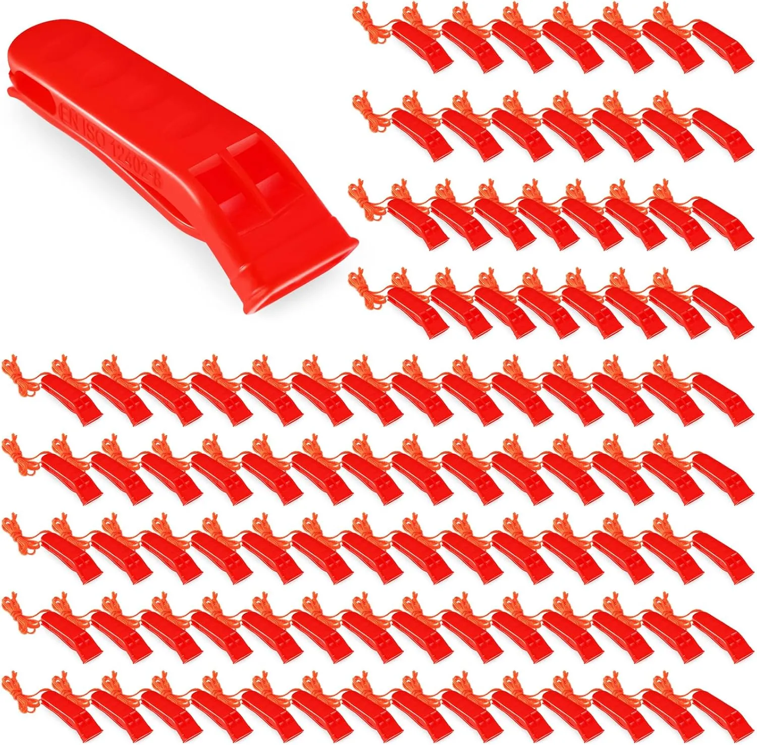 100 Pieces Emergency Whistles with Lanyard Safety Survival Whistles Loud Blast for Safety Camping Hiking Boating Hunting Survival Rescue Signaling