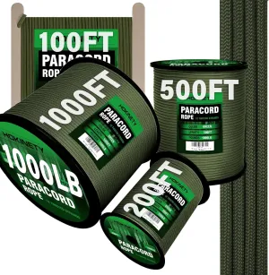 1000Ib Paracord Rope - 100ft / 200ft / 500ft / 1000ft 4mm,12 Strand Parachute Spool Cord,para Cord Lanyard for Camping,Hammock,Clothsline,Hiking,Fishing,Survival braceletand Survival -ArmyGreen 1000FT