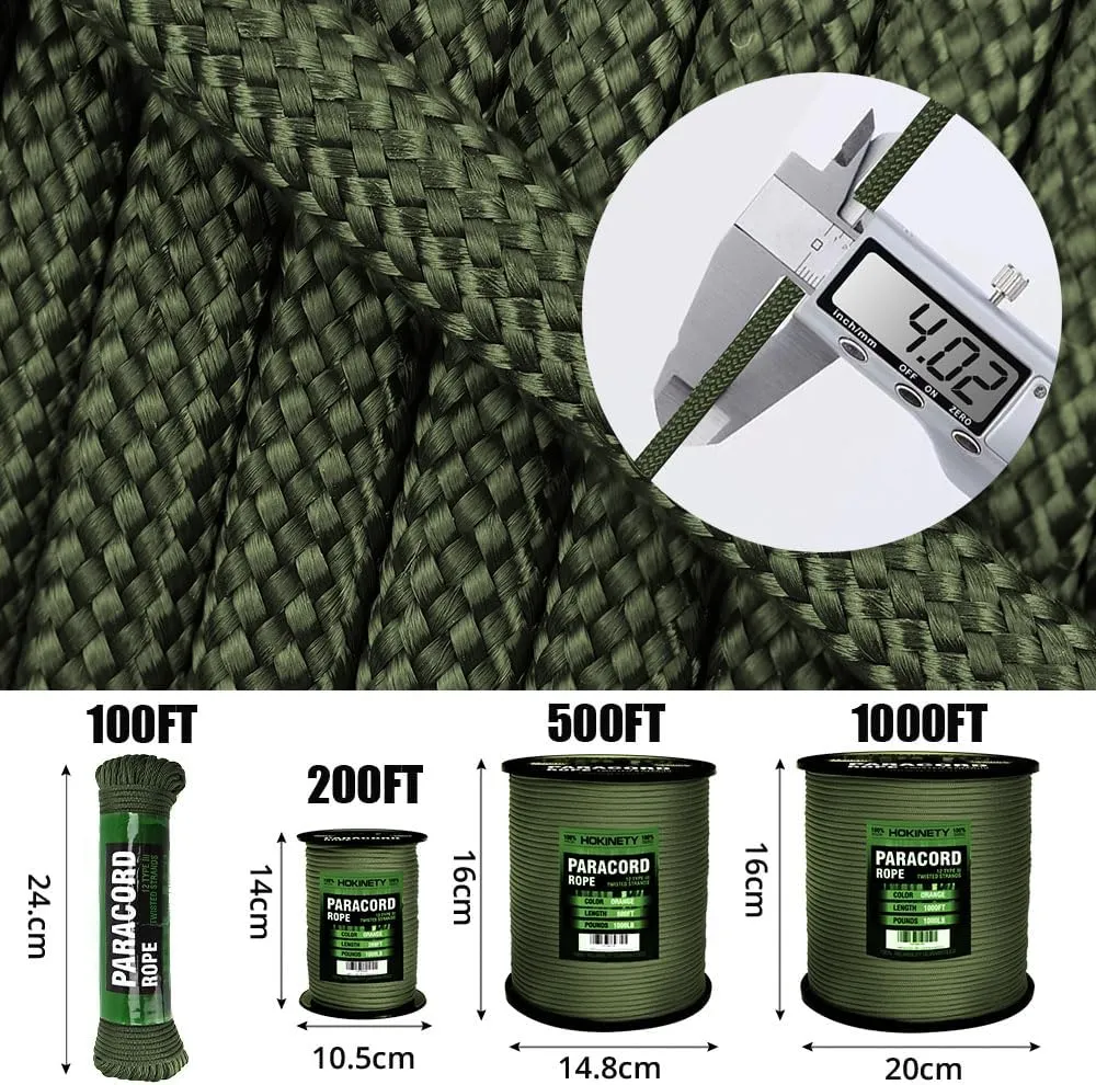 1000Ib Paracord Rope - 100ft / 200ft / 500ft / 1000ft 4mm,12 Strand Parachute Spool Cord,para Cord Lanyard for Camping,Hammock,Clothsline,Hiking,Fishing,Survival braceletand Survival -ArmyGreen 1000FT
