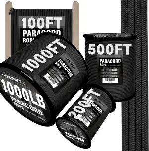 1000Ib Paracord Rope - 100ft / 200ft / 500ft / 1000ft 4mm,12 Strand Parachute Spool Cord,para Cord Lanyard for Camping,Hammock,Clothsline,Hiking,Fishing,Survival braceletand Survival - Black 500FT