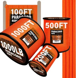 1000Ib Paracord Rope - 100ft / 200ft / 500ft / 1000ft 4mm,12 Strand Parachute Spool Cord,para Cord Lanyard for Camping,Hammock,Clothsline,Hiking,Fishing,Survival braceletand Survival -Orange 1000FT