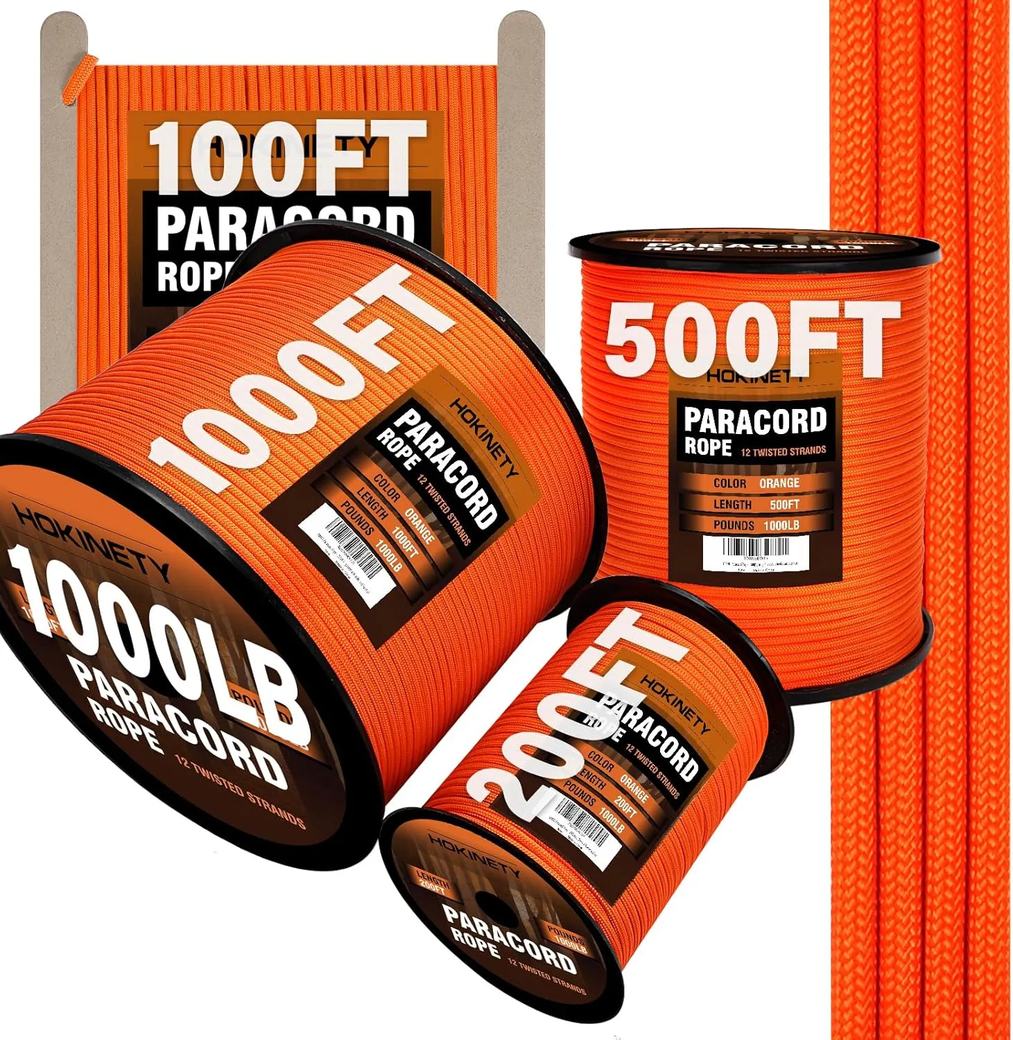 1000Ib Paracord Rope - 100ft / 200ft / 500ft / 1000ft 4mm,12 Strand Parachute Spool Cord,para Cord Lanyard for Camping,Hammock,Clothsline,Hiking,Fishing,Survival braceletand Survival -Orange 1000FT
