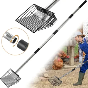 10inch Large Metal Chicken Poop Scooper, 24 to 68" Long Chicken Coop Litter Scoop with Stainless Steel Handle, 4 in 1 Multifunctional Heavy Duty Litter Sifting Shovel Chicken Coop Accessories