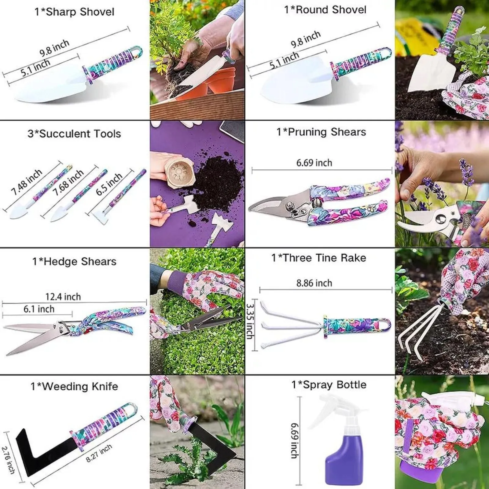 10pcs Gardening Lovers Gardening Tool Set Shovel Harrow Potted Flower