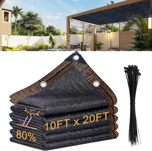 10x 20ft Garden Shade Cloth, 80% Black Mesh Tarp with Reinforced Grommets, HDPE Material Sun Shade Netting for Greenhouse, Garden, Yard Plant, Chicken Coop, Patio, Pergola