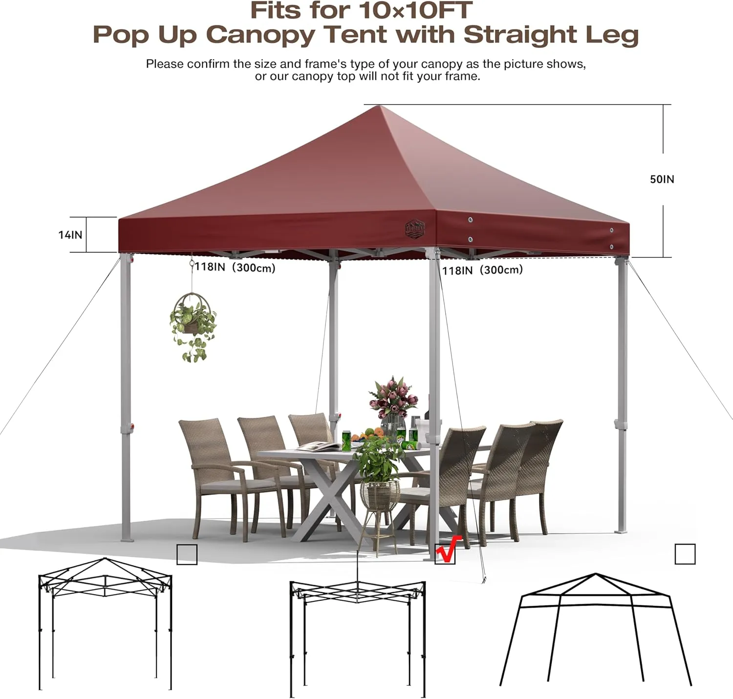10x10 Heavy Duty Pop Up Canopy Replacement Top, 10x10 Canopy Replacement Top Waterproof UV Protection,600D Oxford Fabric Outdoor Tent Cover for Backyard/Patios/Parties/Camping Sun Shade (Burgundy)