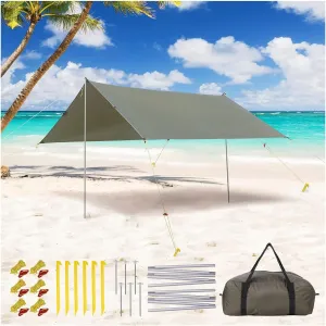 10X9FT Waterproof Camping Tarp with 2 Aluminum Poles - Lightweight, UV-Resistant, Perfect for Picnics, Hiking, and Outdoor Adventures - Includes Stakes and Ropes