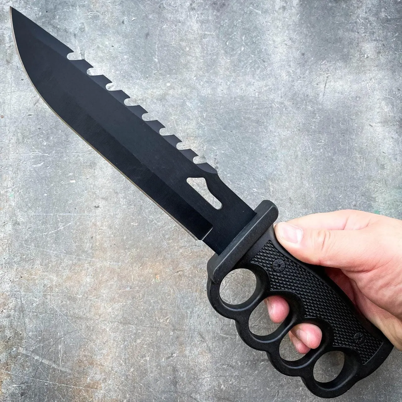 12.5" Survival Knuckle Fixed Blade w/ Compass, Fire Starter, Sharpening Rod