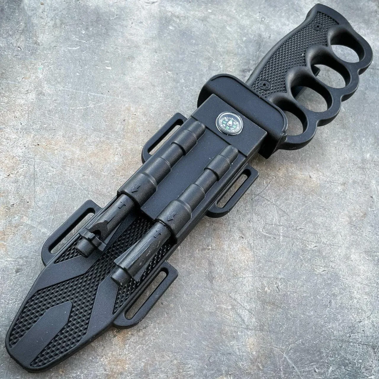 12.5" Survival Knuckle Fixed Blade w/ Compass, Fire Starter, Sharpening Rod