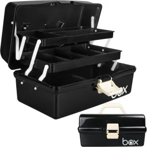 12in Three-Layer Multipurpose Storage Box Organizer Folding Tool Box/Art & Crafts Case/Sewing Supplies Organizer/Medicine Box/Family First Aid Box with 2 Trays (Black)…