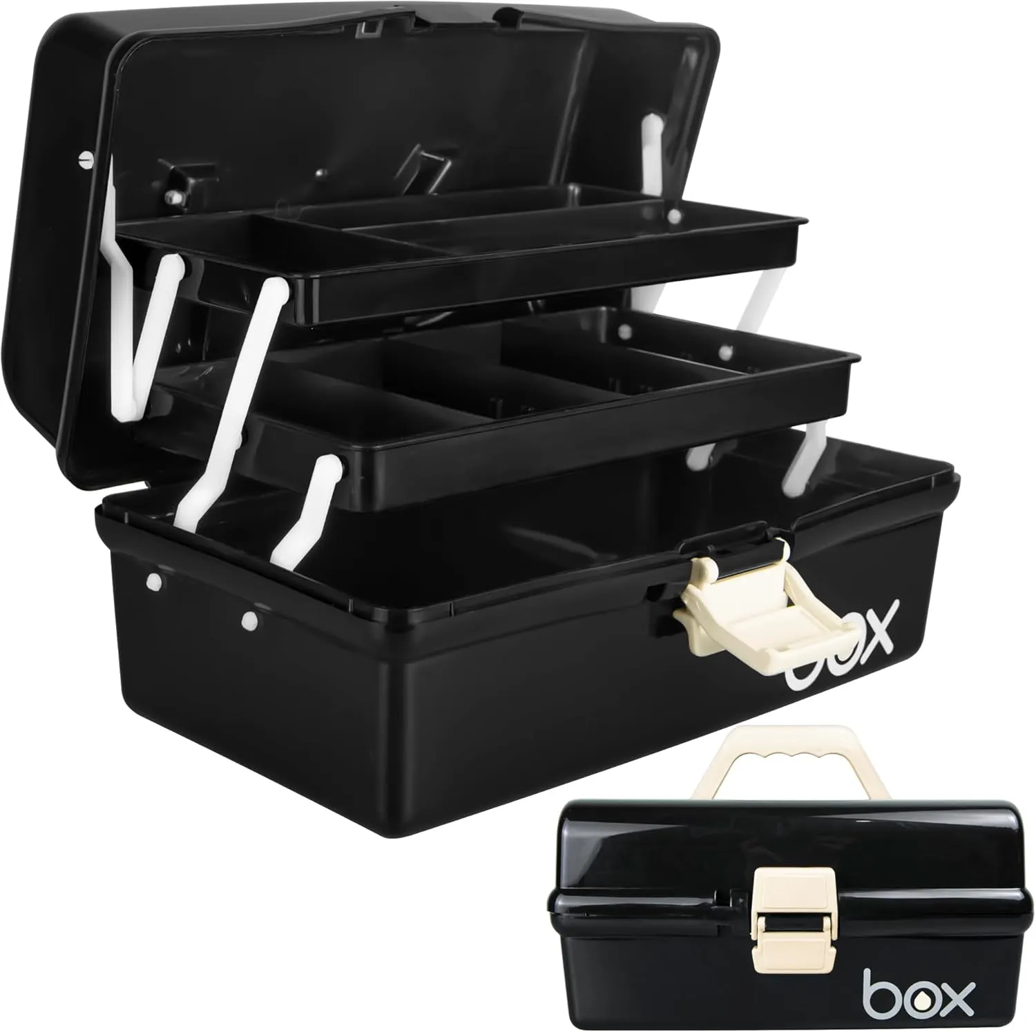 12in Three-Layer Multipurpose Storage Box Organizer Folding Tool Box/Art & Crafts Case/Sewing Supplies Organizer/Medicine Box/Family First Aid Box with 2 Trays (Black)…