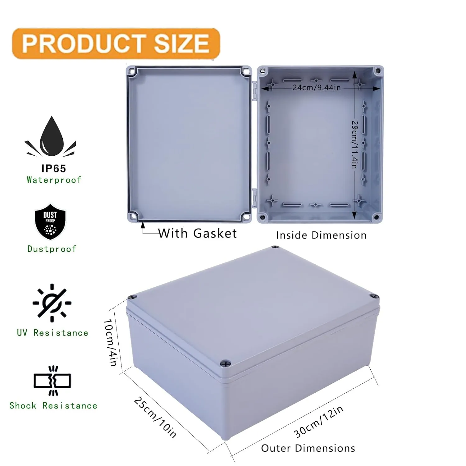 12" x 10" x 4" PVC Plastic Dustproof Waterproof Box IP65 Junction Boxes Project Junction Conduit Box Enclosure Use for Outdoor and Indoor