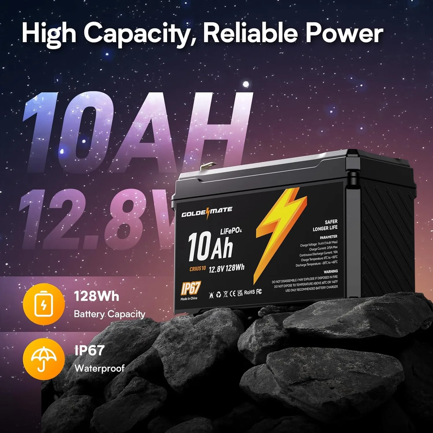 12V 10Ah LiFePO4 Lithium Battery(2 Packs), 5000  Deep Cycles, IP67 Waterproof Lithium Iron Phosphate Battery, Built-in BMS, Ideal for Power Wheels, Solar, Marine, Fish Finder, Ride-on Toy