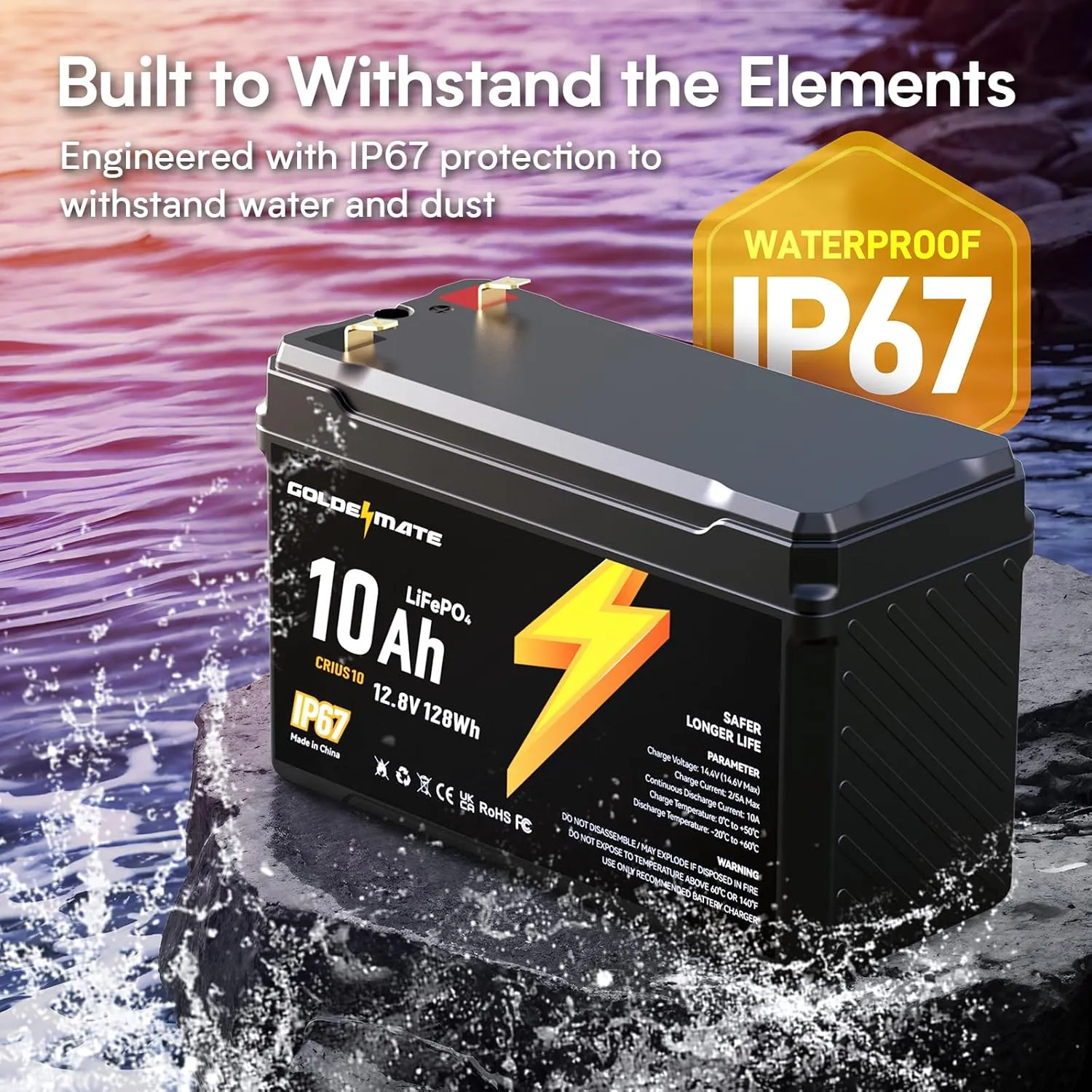 12V 10Ah LiFePO4 Lithium Battery(2 Packs), 5000  Deep Cycles, IP67 Waterproof Lithium Iron Phosphate Battery, Built-in BMS, Ideal for Power Wheels, Solar, Marine, Fish Finder, Ride-on Toy