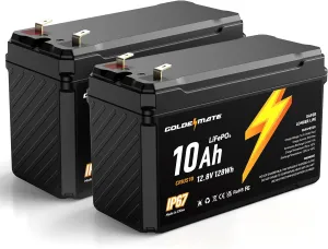 12V 10Ah LiFePO4 Lithium Battery(2 Packs), 5000  Deep Cycles, IP67 Waterproof Lithium Iron Phosphate Battery, Built-in BMS, Ideal for Power Wheels, Solar, Marine, Fish Finder, Ride-on Toy