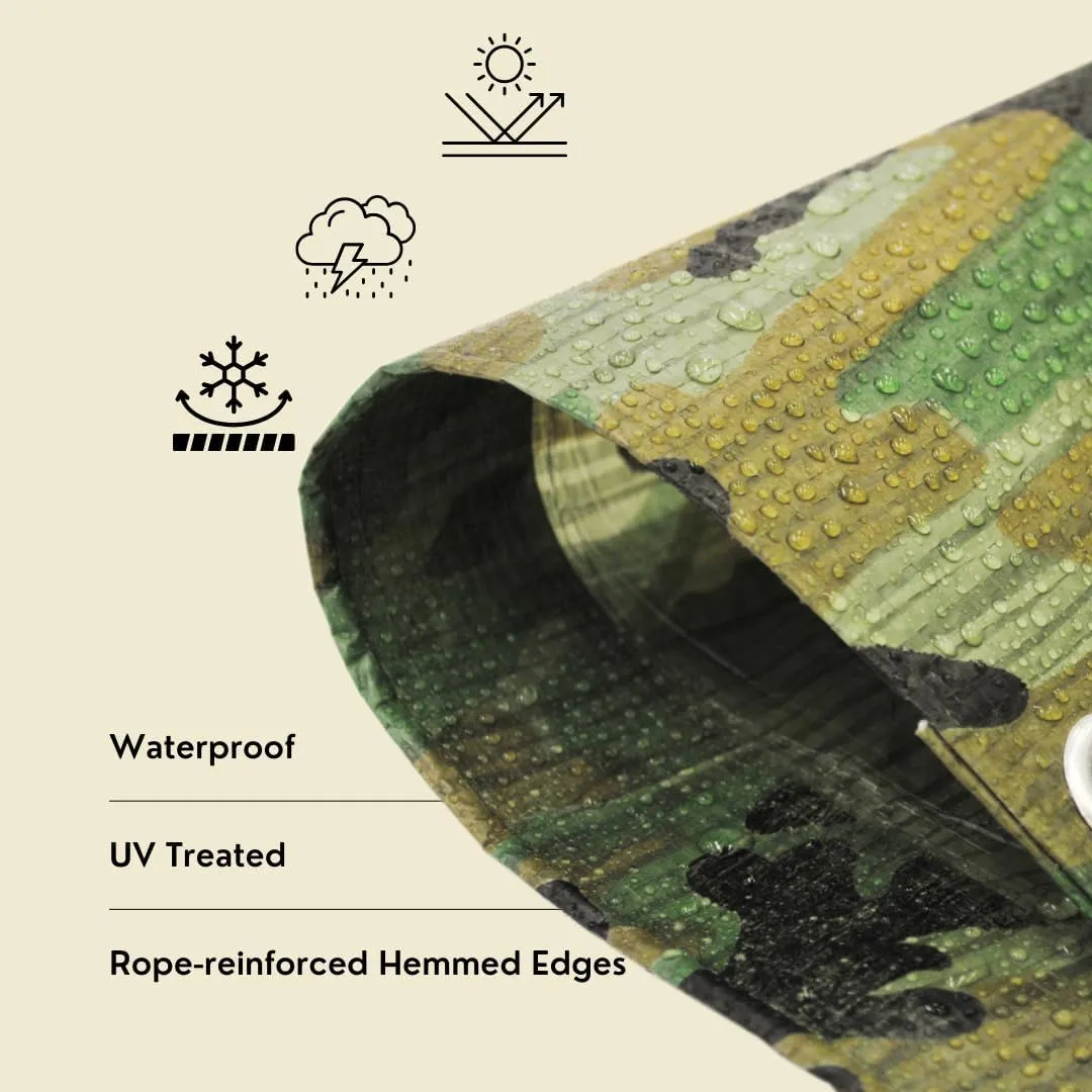 12'x16' Multipurpose Camouflage Poly Tarp with Aluminum Grommets and Reinforced Edges & Corners, Waterproof, UV Resistant 5 Mil Protective Cover for Camping, Hunting, Outdoor Use