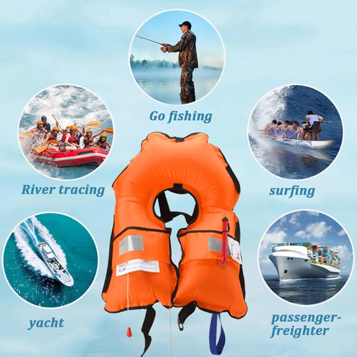 150N Automatic Inflatable Life Jacket – Adjustable Nylon Swim Vest with CO2 Inflation, Reflective Strips & Safety Buckle