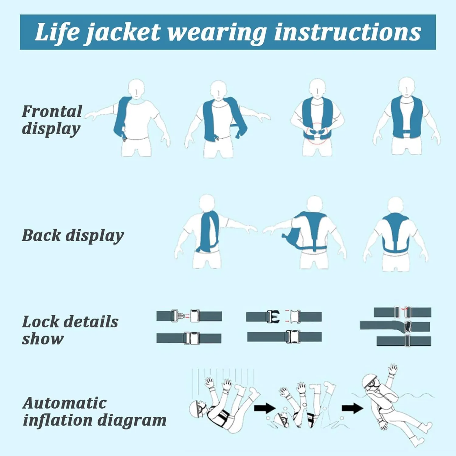 150N Automatic Inflatable Life Jacket – Adjustable Nylon Swim Vest with CO2 Inflation, Reflective Strips & Safety Buckle