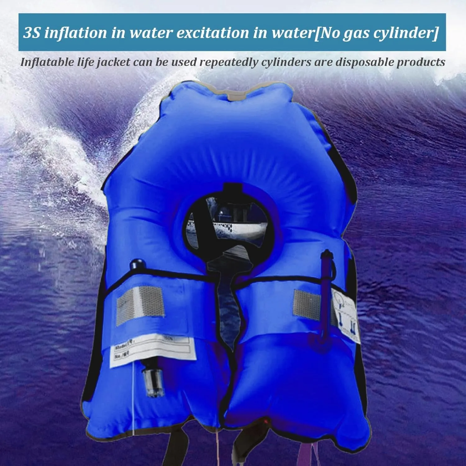 150N Automatic Inflatable Life Jacket – Adjustable Nylon Swim Vest with CO2 Inflation, Reflective Strips & Safety Buckle