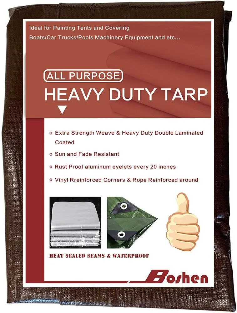16 Mil 12x24FT Multi Purpose Tarp Cover Waterproof with Reinforced Edges Heavy Duty Tarpaulin Cover UV & Rip Resistant Boat RV Canopy Camping Tent Tarp Shelter Cover
