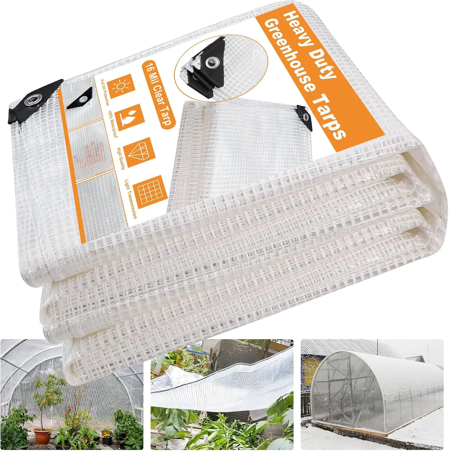 16 Mil Greenhouse Cover,Clear Plastic Tarps Heavy Duty Waterproof 10x20,UV Resistant Poly Clear Tarps with Grommets, Greenhouse Heavy Duty Tarp for Gardening, Farming, Nursery, Garden