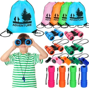 16 Pcs Explorer Kit Adventure Kit Outdoor Explorer Set with Drawstring Bag Binoculars Emergency Whistles with Compass and Flashlight for Educational Play Camping Hiking