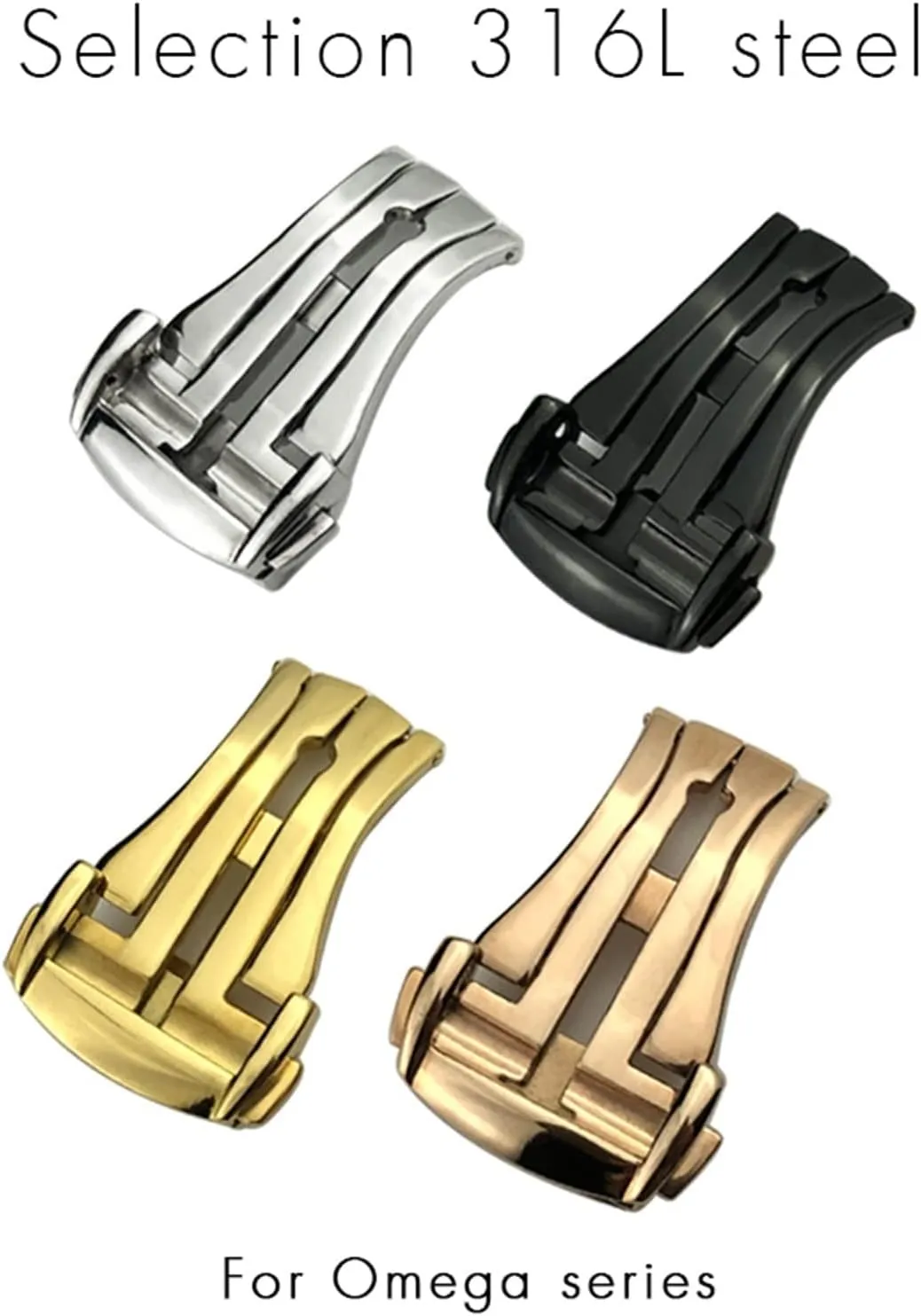 16mm 18mm 20mm Black Rose Gold Deployment Watch Buckle For Omega Leather Strap Rubber Band Silver Steel Folding Clasp Gift Tools