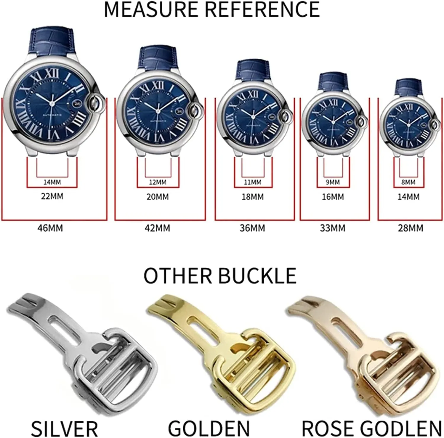 16mm 18mm 20mm Genuine Leather Watch Strap With Folding Buckle Watch Bands For Cartier Tank Solo Blue Ballon