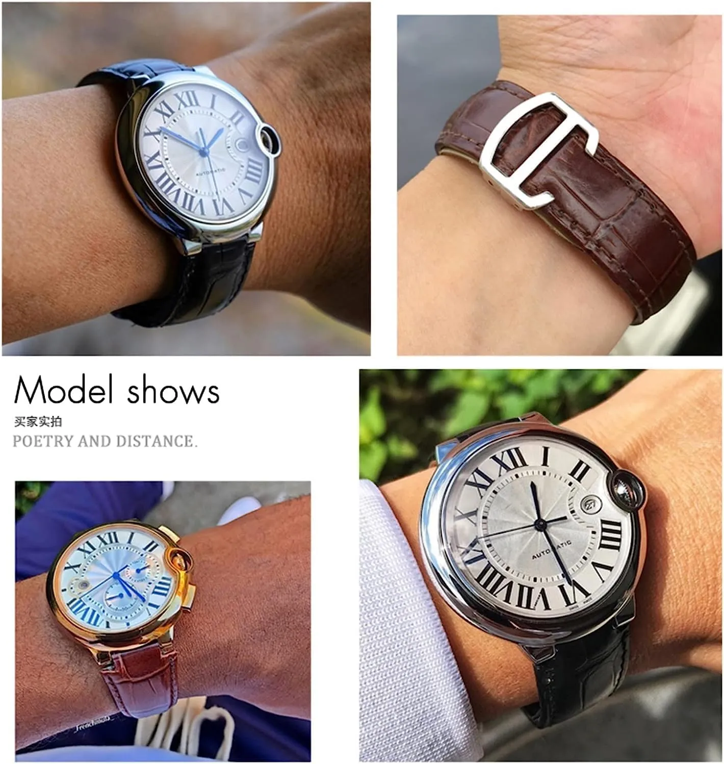 16mm 18mm 20mm Genuine Leather Watch Strap With Folding Buckle Watch Bands For Cartier Tank Solo Blue Ballon