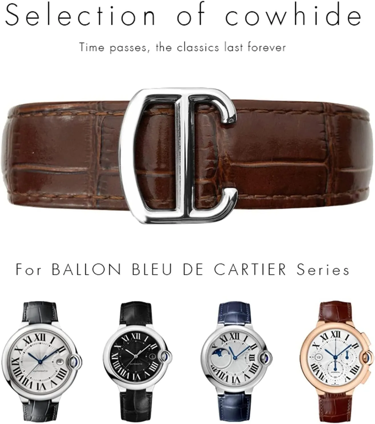 16mm 18mm 20mm Genuine Leather Watch Strap With Folding Buckle Watch Bands For Cartier Tank Solo Blue Ballon