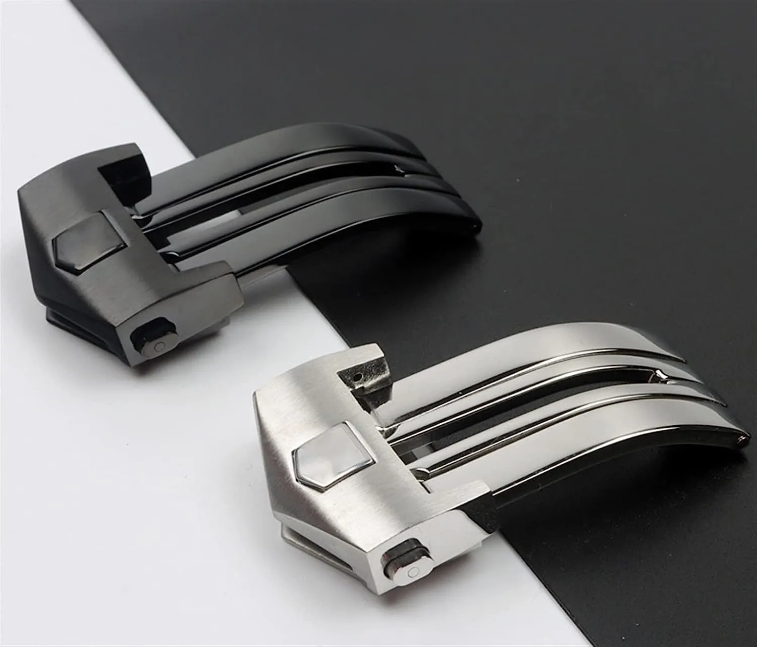18mm 20mm 316L Stainless Steel Folding Butterfly Buckle Silver Black Watch Band for TAG Clasp for HEUER Carrera Clasp