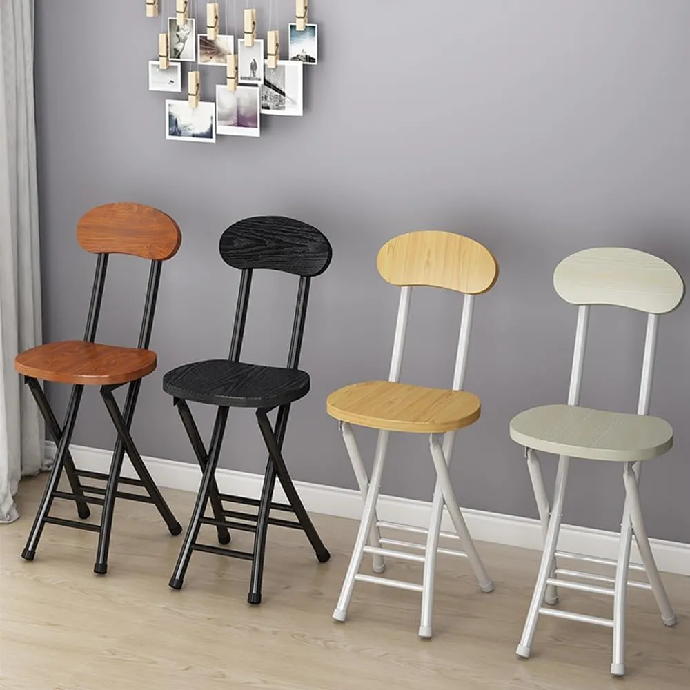 18" Folding Stool with Backrest, Outdoor Travel Stool, Portable Foldable Barstools, for Kitchen/Camping/Fishing/BBQ(White)