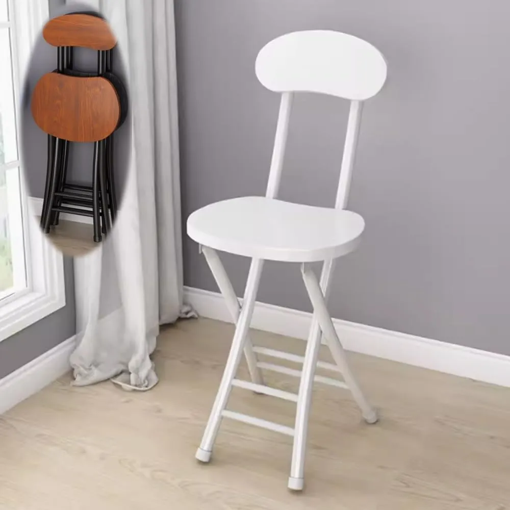 18" Folding Stool with Backrest, Outdoor Travel Stool, Portable Foldable Barstools, for Kitchen/Camping/Fishing/BBQ(White)