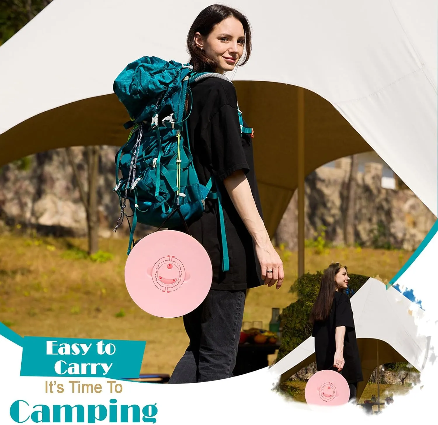 19.7” Heavy Duty Collapsible Stool with Cushion - Portable, Foldable Camping Stool for Adults, Max Capacity 1000lbs (Pink)