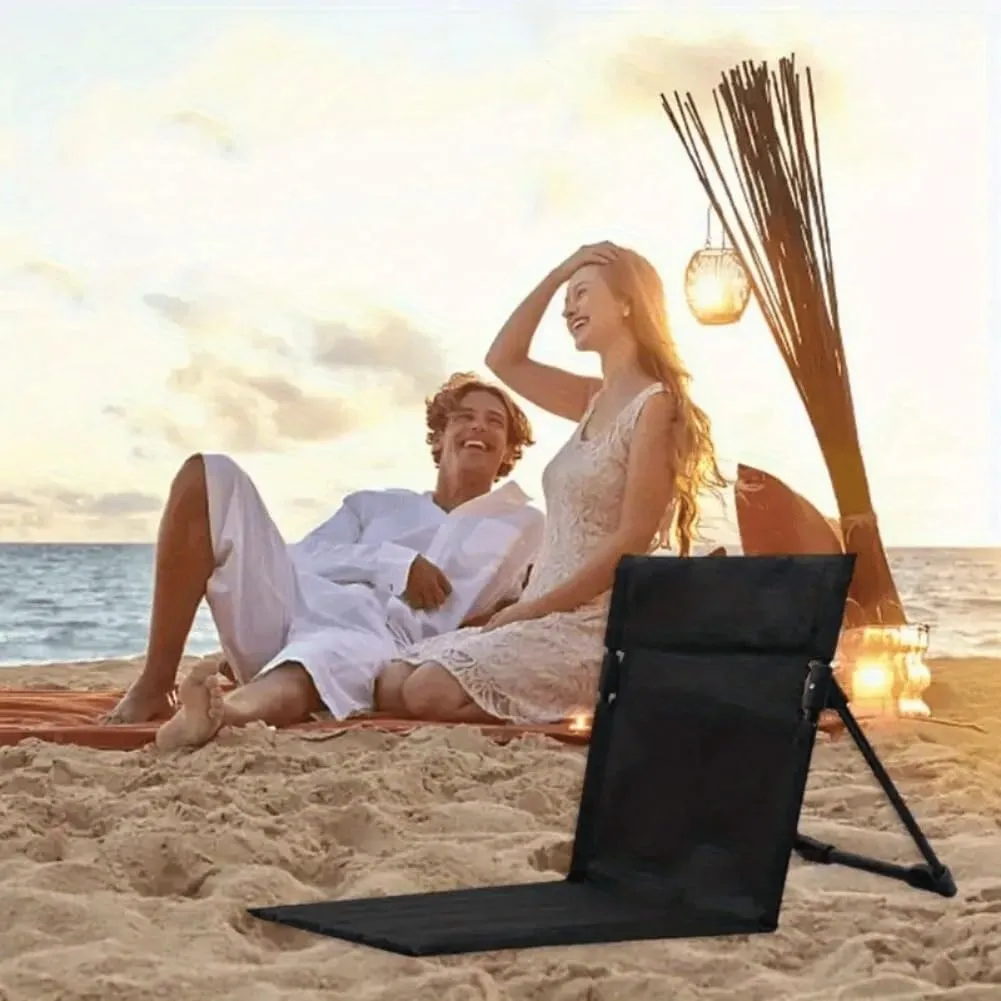 1pc Portable Iron Ottoman, Foldable Beach Chair, Black Outdoor Seating, Low Maintenance, Manual Setup, Ideal for Picnic, Travel, Beach, Park, and Sports Events (Black)