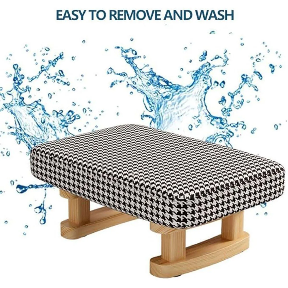 1PC Small Solid Wood Fabric Stool Creative Retro Footstool for Living Room Seat