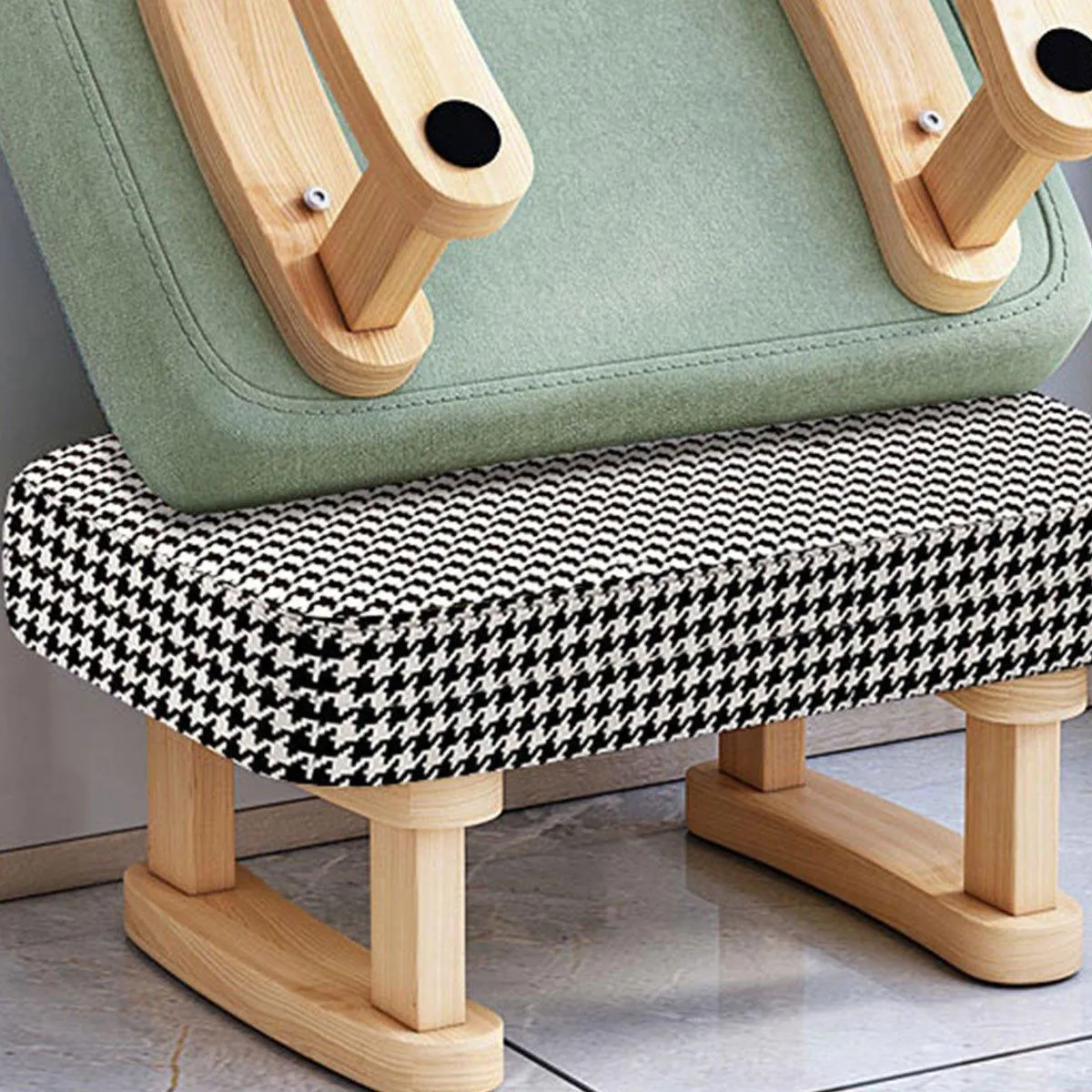 1PC Small Solid Wood Fabric Stool Creative Retro Footstool for Living Room Seat