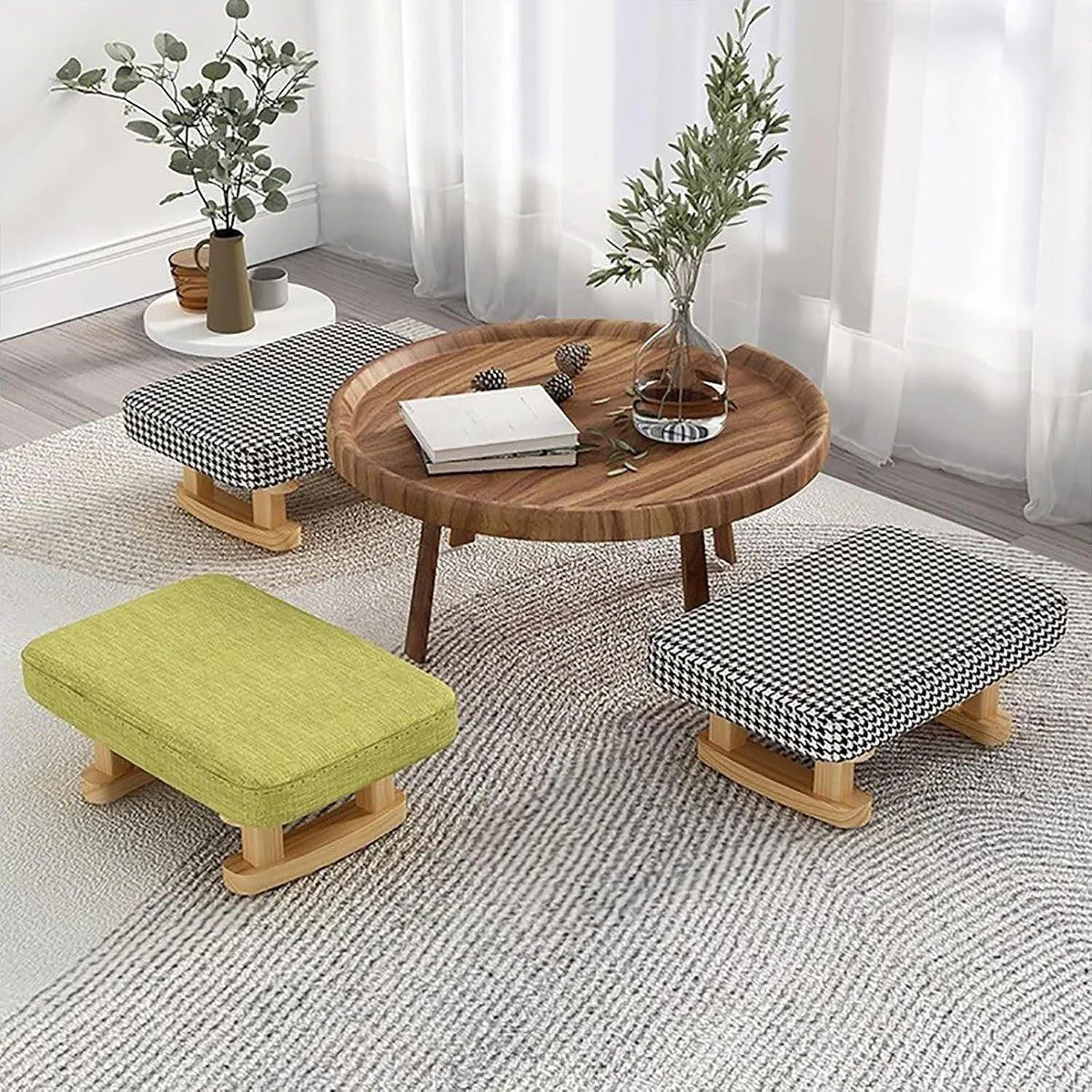 1PC Small Solid Wood Fabric Stool Creative Retro Footstool for Living Room Seat
