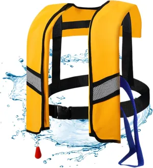 1PCS Fishing Life Jacket, Automatic Inflation 150N Nylon Adjustable Buckle Swim Vest with Reflective Strips & Whistle No Gas Cylinders, Yellow