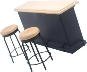 1set Miniature Doll House Bar Counter Set Stools Realistic Wooden Furniture for Mini House Decoration for Creative Play and Scene Model Design