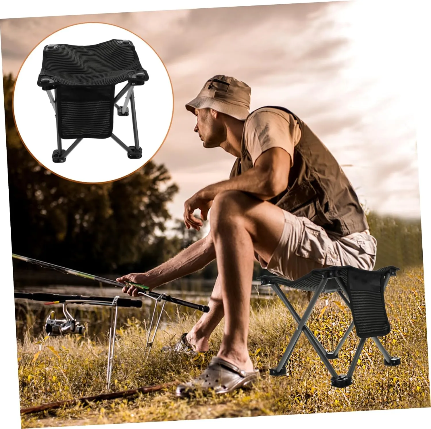 1set Portable Folding Camping Chair with Side Pocket Lightweight Outdoor Stool for Fishing Hiking Travel and Stable Design Quick Setup