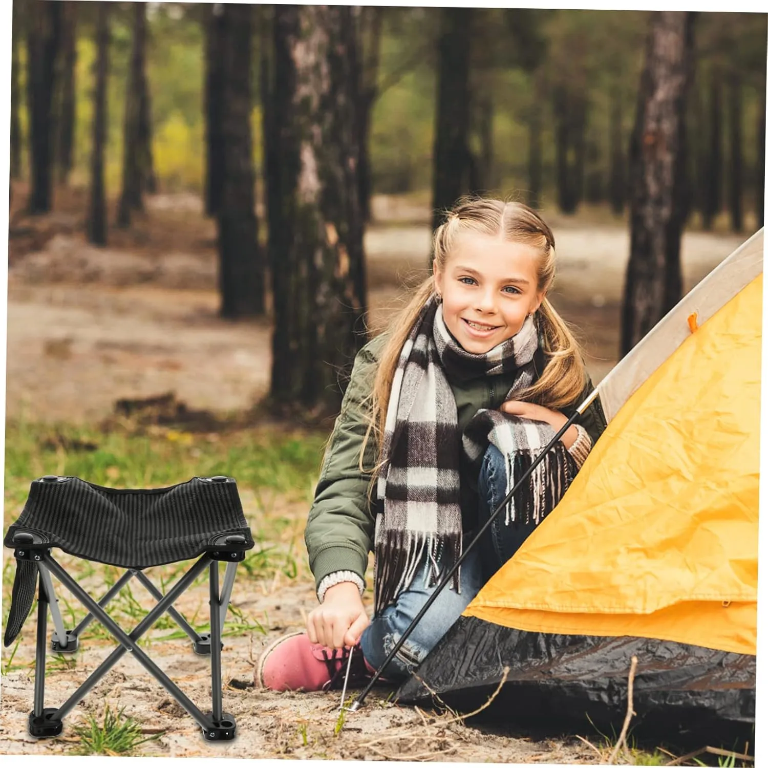 1set Portable Folding Camping Chair with Side Pocket Lightweight Outdoor Stool for Fishing Hiking Travel and Stable Design Quick Setup