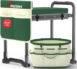 2-in-1 Garden Kneeler and Seat,Heavy Duty Garden Stool with 10.23" Width Detachable Foam Pad, Foldable Garden Seat Gardening Bench with Tools Bag and Pouch,Gardening Gifts for Women,Mothers Day