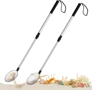 2 Pack Beach Scoop Shovel and Sifter Tool, Multifunctional Shell Sifting Shovels Scooper with Adjustable Handle for Picking Up Shells, Litter