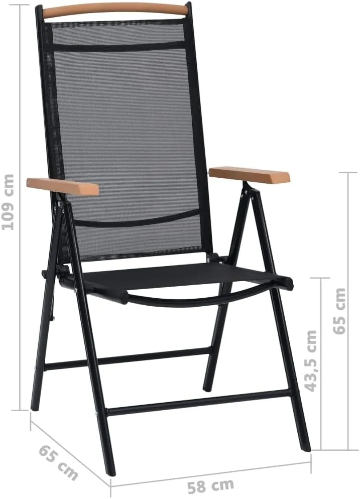 2-Pack Black Folding Patio Chairs with 7-Position Reclining Textilene Seats - Lightweight Aluminum Outdoor Lounge Chairs for Poolside, Camping, Beach, and Garden Use